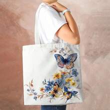 1pc Green Floral Pattern Sturdy Polyester Tote Bag With Adjustable Shoulder Strap - Multicolor - View 6