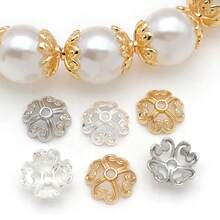 50pcs Bead Caps 18K Golden Plated Pretty Filigree Flower Bead Caps Brass Flower End Caps Loose Beads For Bracelet Necklace DIY Jewelry Making Crafts Supplies - Multicolor - View 4