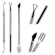 3pcs Stainless Steel Cuticle Pusher Set, Manicure Dead Skin Removal Tool Kit, Cuticle Nipper & Nail File Cleaning Set, Portable Home Pedicure Tool Kit - Silver - View 8