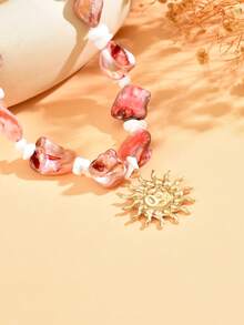 1 chiếc vòng cổ hạt cườm bất đối xứng với mặt dây chuyền hình mặt trời bằng hợp kim thời trang, phụ kiện trang trí đa năng cho cổ, phù hợp để đeo hàng ngày, đi biển và dự tiệc. Hình dạng, kích thước và kiểu dáng của các hạt cườm được chọn ngẫu nhiên. - nhiều màu - Xem 3