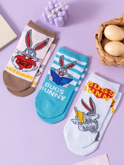 3/6 Pairs Rabbit & Cockatiel Pattern Women's Ankle Socks, Cute Cartoon Ankle Socks With Unique Playful Rabbit Design, Fashionable Summer Socks, Odor-Resistant, Breathable, Casual, Suitable For Students/Adults, Gift & Daily Wear, Couple Styles