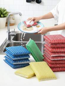 4/8/16pcs Dish Washing Sponges, Steel Wool Sponges, Durable Cleaning Cloths For Kitchen, Pot, Dish, Bowl Scrubbing - Multicolor - View 2