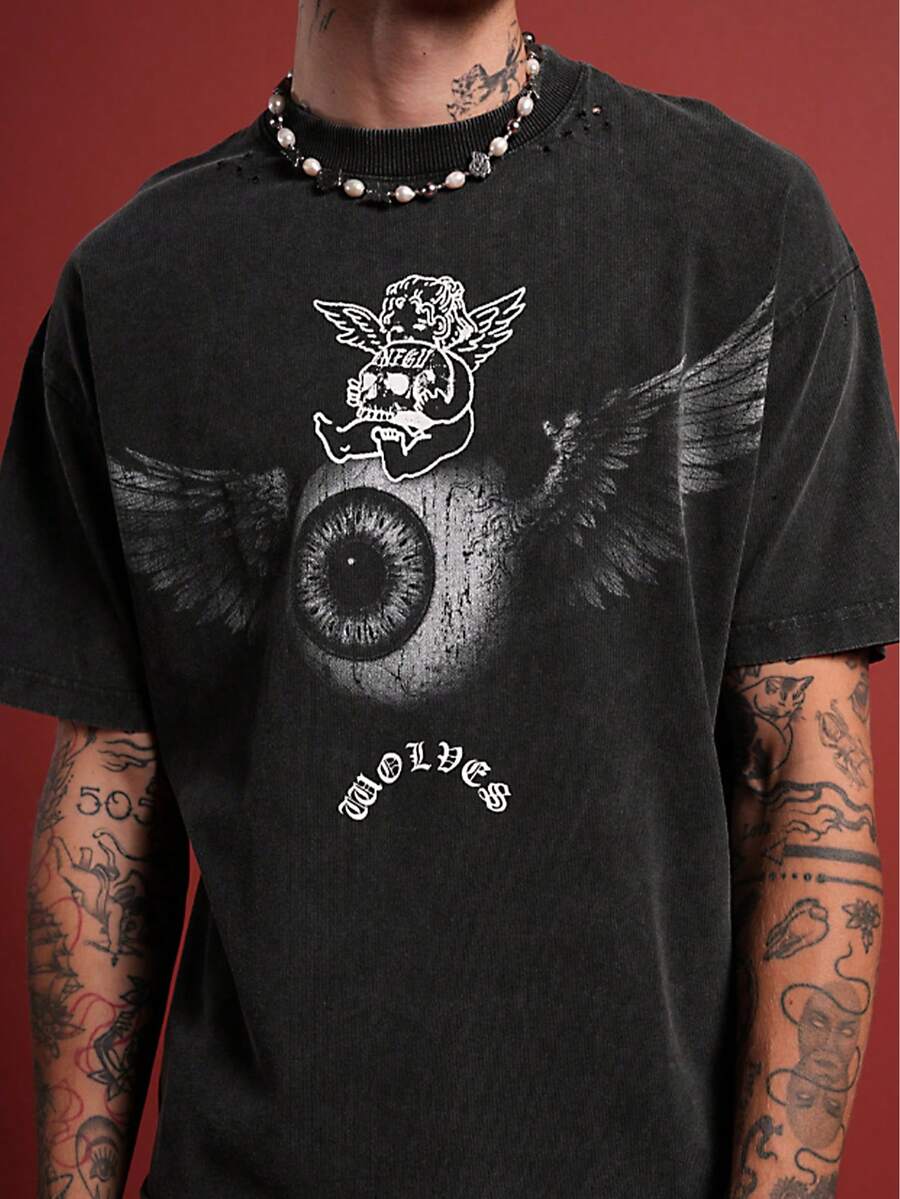 Double Side Vonn Dutccch Printed T Shirt Retro Washed T Shirt Double Sided Printed 230 Pure Cotton T Shirt - Đen 2 - Xem 1
