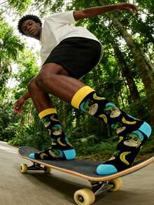 1 đôi tất nam mùa xuân/hè kiểu dáng casual đa năng họa tiết Gibbon, thích hợp mang hàng ngày. - Nhiều màu - Xem 3