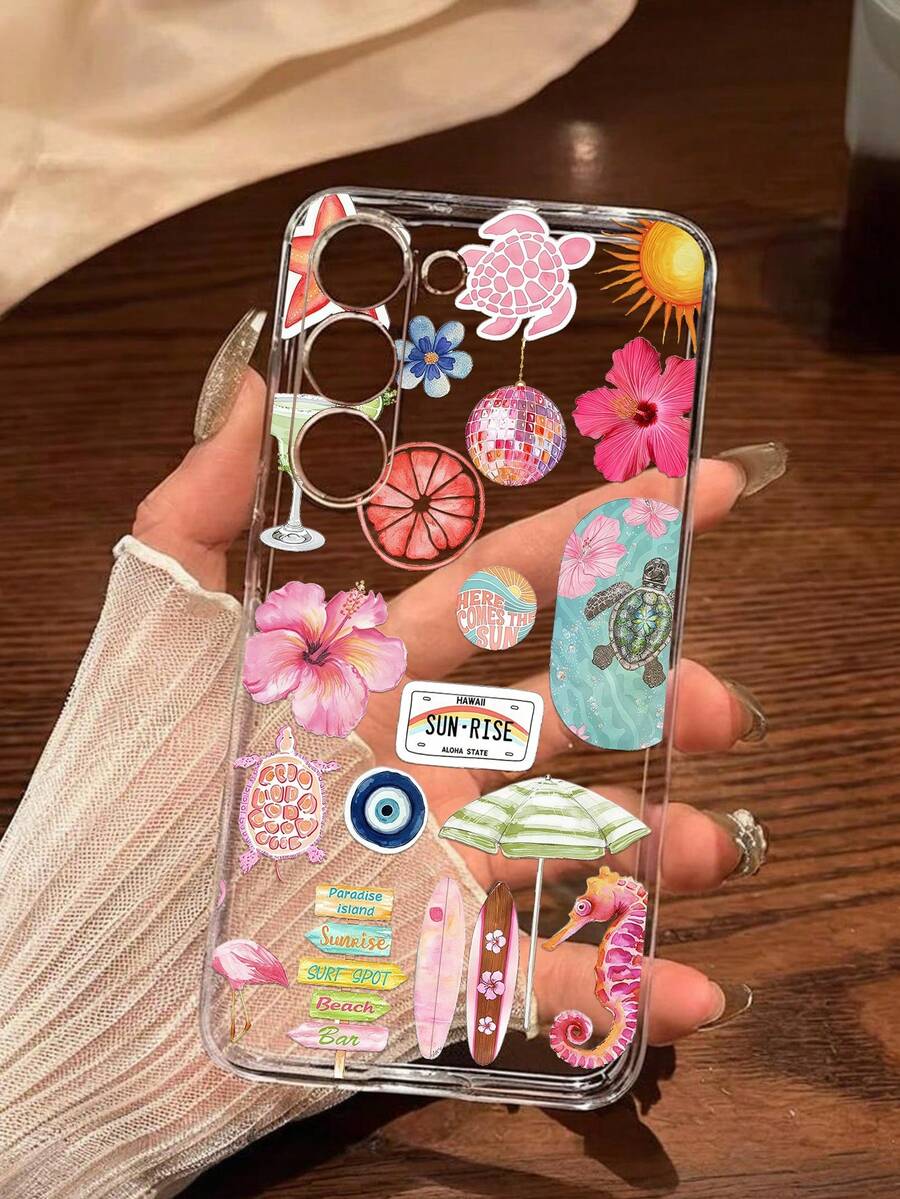 1个时尚多彩海洋动物图案软壳,包含海龟、海马、冲浪板和花卉图案,兼容华为荣耀、Galaxy A04e/12/A13/A14/A34/A50/A52/A53/A54/S21/S22/S23/S24/S25/S25Ultra/S25FE/S26/S26 Plus/S26 Ultra/S26 Edge、6A/7A/8A、12T/13T/15T/15T Pro - 無色 - 查看 1