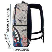 1pc Graffiti Ground Pattern Backpack With Plaid Design, New Lightweight Printed Backpack, Fashionable Commuter Bag, Large Capacity Travel Bag, Adjustable Shoulder Strap, Suitable For Teenagers, Back To School, Valentine's Day Gift, Gift For Friends, Gift For Men, Fun Gift - 灰色 - 查看 6
