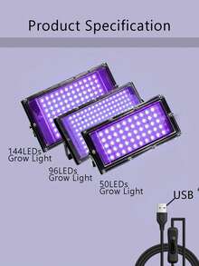 50/96/144 LED 黑光灯，金属紫外线泛光灯，USB供电，开关控制，适用于万圣节/圣诞节派对、人体彩绘、荧光霓虹装饰、家居照明装饰 - 彩色 - 查看 8