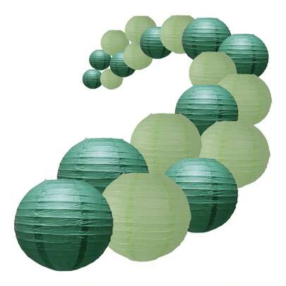 1set (20pcs) - Green Round Paper Lanterns - Hunter & Sage Green Reusable Battery-Free Decor For Weddings, Birthdays, Parties, Home & Outdoor Events, Event Lighting | Elegant Lanterns | Reusable Design, Lanterns Decorative Outdoor