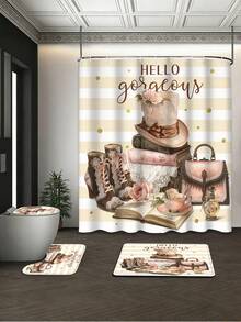 1/3/4pcs "Hello Beauty" Vintage Victorian Style Printed Shower Curtain Bathroom Set, Elegant Luxury Bathroom Window Curtain, Waterproof Modern Home Bathroom Decor Shower Curtain, 72in*72in - Bathroom Divider Shower Curtain, Includes 12 Hooks, Bathroom Accessories - Includes Toilet Seat Cover, Bath Mat And Rug, Made Of Polyester Fabric - Washable, Suitable For Home Bathroom / Hotel / Western / Apartment / Dorm / Retro Home, French Elegant Bathroom Decor, Suitable For All Seasons, Apartment Essential, Housewarming Gift, Mother's Day Gift - A7 - View 10