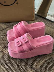 2026 Summer Thick Sole Platform Slide Sandals, Women Wedge Slippers Open Toe Fashion House Slippers - Pink - View 13