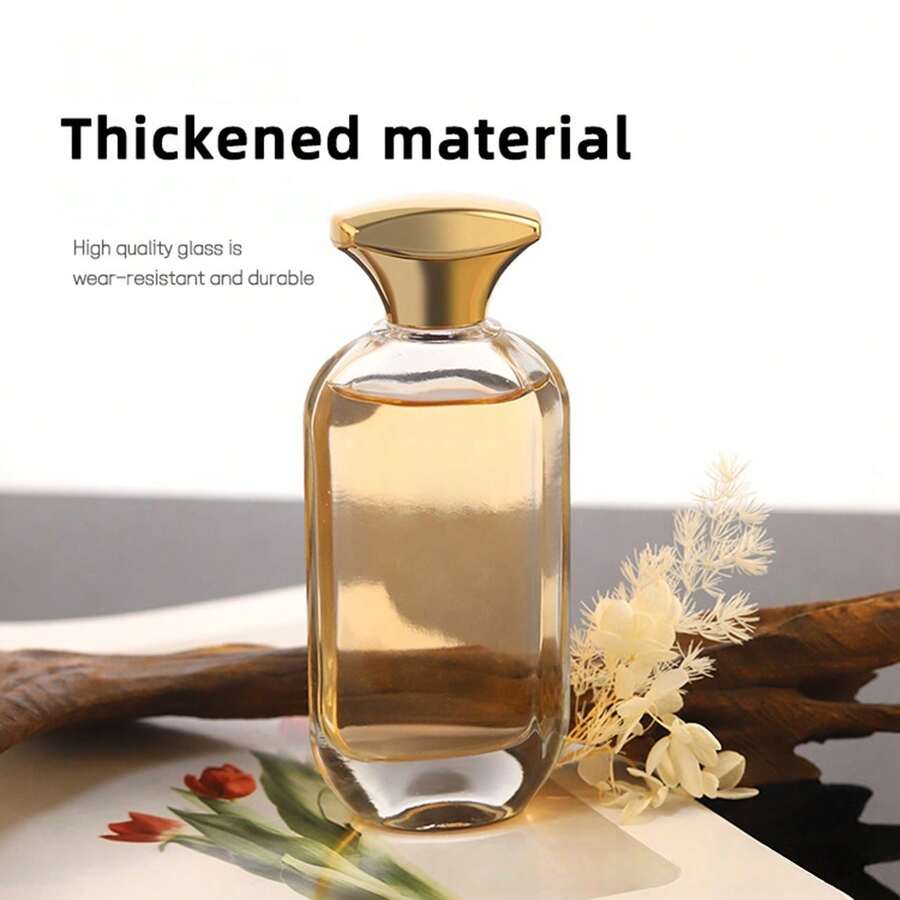 1 pieza, Botella de perfume vacía de 50ml - Botella de vidrio rectangular transparente con vaporizador de niebla fina y tapa dorada, Atomizador de aromaterapia rellenable para viajes - 50 ml rectangular - Ver 1