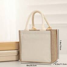 Bolso de mano de mujer de lino retro de unicolor, de gran capacidad, reutilizable para uso diario, compras y reuniones - Albaricoque - Ver 6