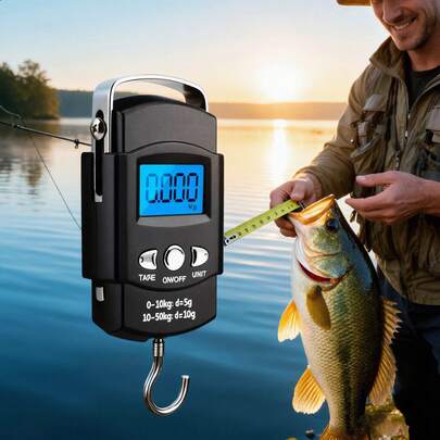 Handheld Weighing Scale Electronic Scale, Built-In Tape Measure For Easy Weighing And Length Measurement, Compact And Convenient, Portable Digital LCD Display 110lb/50kg Electronic Luggage Hanging Suitcase Travel Weighing Luggage Bag Weight Balance, Suitable For Fishing Travel And Carrying
