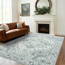 Area Rugs Floral Distressed, Washable Vintage Non-Slip Medallion Print Carpet, Retro Accent Floor Mat For Living Room Bedroom Dining Room Bathroom, Home Decor, 5x7ft - Màu Xám nhạt - Xem 5