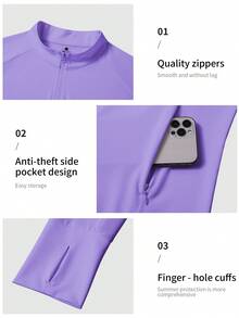 Women's Plus Size Summer UPF 50+ Breathable Jacket With Pockets, Outdoor Clothing, Stand Collar Sun Protection Jacket Spring - Purple - View 5