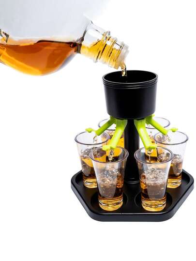 1pc Party Liquor Dispenser, Holds 6 Glasses Liquor Dispenser With Stand, Suitable For Wine And Beer, Liquor Dispenser Creative Funnel, Suitable For Bar/Restaurant, Party Decorations, Holiday Decorations, Wine Rack, Bar Accessories, Party Drinking Game Tools