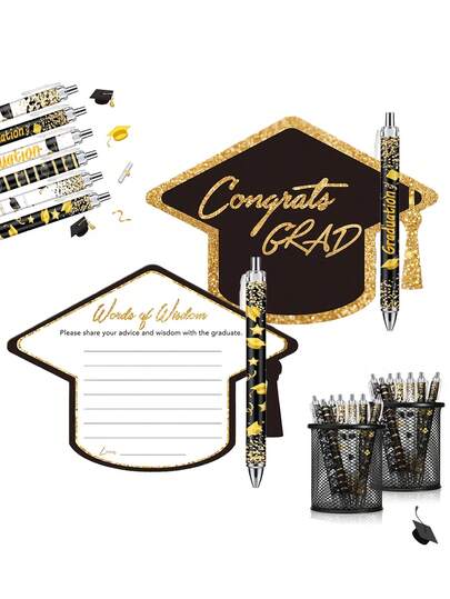 Bộ 18 món bút bi và thiệp chúc mừng tốt nghiệp năm 2026, bút tốt nghiệp, thiệp tốt nghiệp, quà tặng tiệc tốt nghiệp, đồ dùng học tập, đồ dùng văn phòng phẩm, phụ kiện hoàn hảo cho trang trí tiệc tốt nghiệp, quà tặng tốt nghiệp chất lượng cao dành cho nam và nữ sinh viên tốt nghiệp.