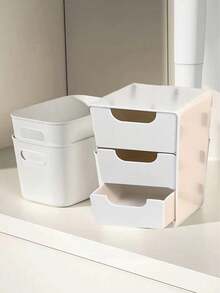 1/2pcs Mini 3-Tier Desktop Storage Box, Furniture-Style Cosmetic Organizer, Office Storage Box, 3-Tier Easy-Pull Drawer Storage Box, Lipstick, Jewelry Storage, Room Decor Home Decor Bedroom Decor Drawer-Style Cosmetic Storage Box, Women's Travel Essential Storage Organizer - White - View 9