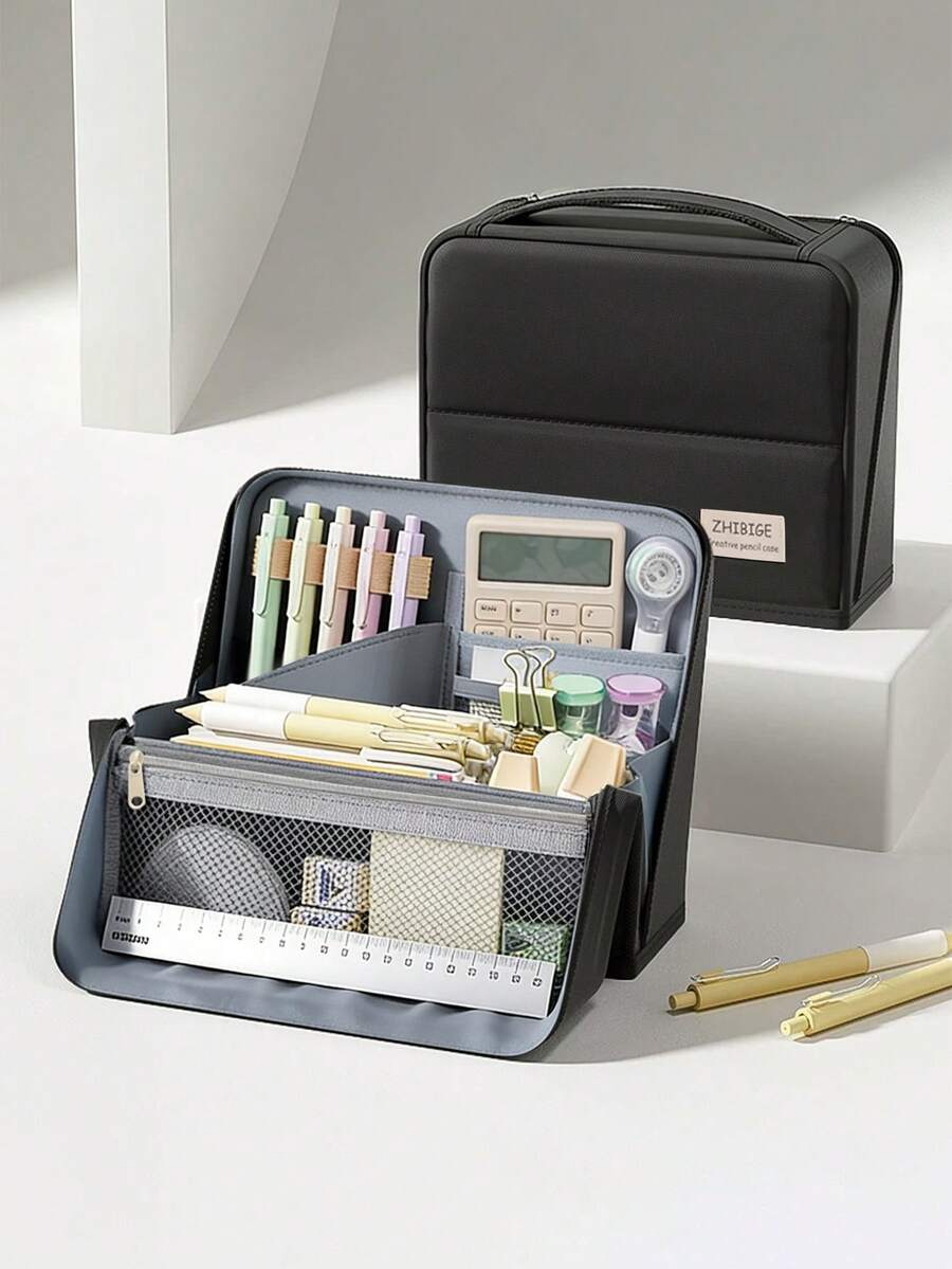 Hộp đựng bút học sinh nhiều tầng, màu trơn, dung tích lớn, chắc chắn, dùng để bàn, văn phòng phẩm và du lịch - Phù hợp cho học sinh, người đi làm, nam và nữ - Có chỗ để máy tính, sổ tay và bút - Khóa kéo an toàn. - nhiều màu - Xem 1