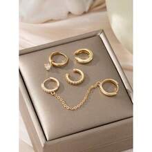 4 Pcs Fashionable Cu Zirconia Chain C-Shaped Ear Cuff Earrings Suitable For Women's Daily And Party Wear Copper Jewelry For One Ear Only - Vàng - Xem 4