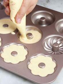 1pc Donut Baking Pan, 6/9/12 Cavities Non-Stick Donut Mold, Carbon Steel Ring/Flower Shaped Baking Tray, Suitable For Homemade DIY Donuts, Oven , Easy Release & Clean, Cake Mold, For Home Baking - View 7