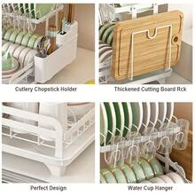 No-Installation Draining Dish Rack, Foldable All-In-One Dish Rack, Thickened Carbon Steel Dish Rack, Multi-Functional Household Storage Rack With 360° Water-Guiding Drainage Tray, Knife Holder - 查看 5