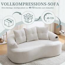 Este moderno conjunto de sofá de dos plazas presenta cojines redondos y profundos con estampado de nubes de chenilla, un diseño compacto sin muelles e incluye tres cojines decorativos. Ideal para apartamentos pequeños. - Beis - Ver 8