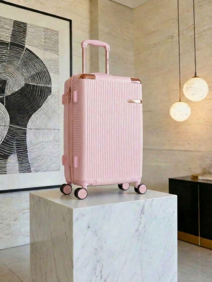 Carry-On Suitcase For Domestic And International Travel, 4 Double Wheels, 360° Rotating Lock, Built-In Padlock - 淺粉色 - 查看 1