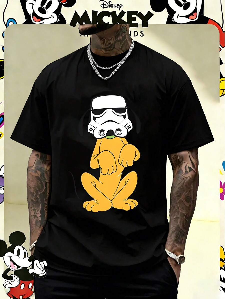 Disney Officially Licensed Pluto X Stormtrooper Graphic 220g 100% Cotton T-Shirt, Unisex Regular Fit Casual Streetwear - 黑色 - 查看 1