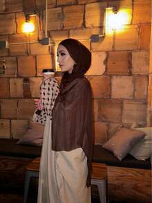 1 Piece Women's Tie-Dye Dark Marble Pattern Long Cardigan Printed Robe Middle East Arabian Dubai Bohemian Abaya Stitching Multi-Color Rendering Elegant Fashionable Cardigan Robe Printed Multi-Color Pattern Shawl Suitable For Daily Life Holiday Parties - 米色 - 查看 5