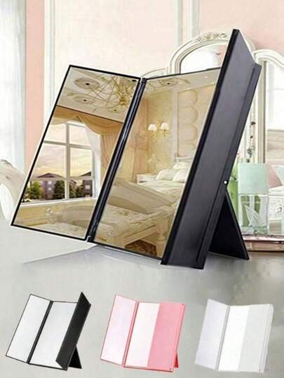 3-Fold Ultra-Thin Makeup Mirror, 3X Foldable Shatterproof Vanity Mirror, Portable Compact Travel Mirror, Suitable For Handbag And Desk, Multiple High-Definition Attractive Mirror Faces, Applicable For Dorm, Bedroom, Living Room Home Decor, Perfect For Travel Essentials, Makeup Touch-Ups, Office Desk, Great Gift For Friends, Family, Girlfriend, Ideal For Valentine's Day, Mother's Day, Christmas