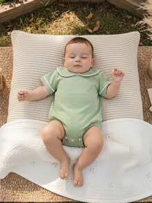 Newborn Baby Girl Boy Clothes Summer Short Sleeve Doll Collar Romper One Piece Bodysuit Shirts 0 3 6 12 18 Months - 綠色 - 查看 5