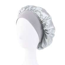 宽边高弹缎面睡帽，时尚女士缎面睡帽，缎面护发头巾 - A - 查看 7
