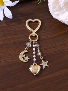 1pc Fashionable Rhinestone Moon, Star, Heart Beaded Keychain, Suitable For Bag, Phone Case, Earphone Box, Car Decor, Party Favor, Gift For Friends - Keychain - View 2