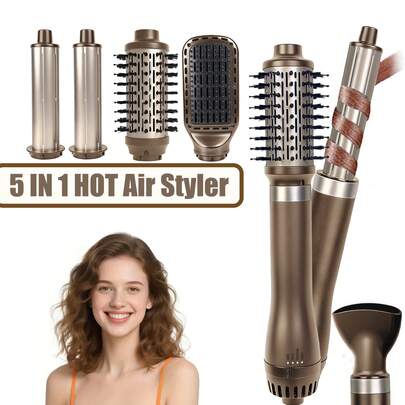 Upgraded 5-In-1 Hair Dryer Brush Set, Hot Air Styler, Professional Hairstyling Tool With 5 Detachable Combs + 3 Adjustable Modes | Auto Curling + Multi-Function Styling, Anti-Frizz, Anti-Static, Long-Lasting Shaping, Create Voluminous Bangs/Layered Hairstyles