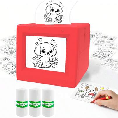 AI语音贴纸打印机，AI智能语音迷你打印机，带显示屏，适用于涂色页、日记本，非常适合记笔记，家庭、学校、办公室和创意DIY