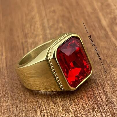 1pc Stainless Steel Ring With Rectangular Cubic Zirconia - 4 Color Glass Stones, Minimalist Style Fashion Accessory, Great Gift For Mom, Friends, Coworkers