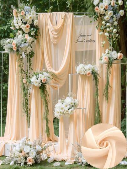 婚礼拱门帷幔面料，香槟色薄纱背景帘，雪纺帷幔围巾。适用于婚礼拱门仪式帷幔、窗帘装饰和派对装饰。
