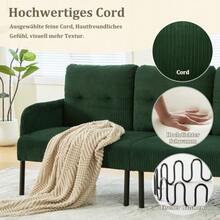 Canapé trois places en velours côtelé, doté d'un revêtement doux et confortable, d'un dossier haut et de poches latérales pratiques. Pieds en métal robustes et construction solide. Convient aux salons, chambres ou bureaux. - Vert sapin - Voir 3
