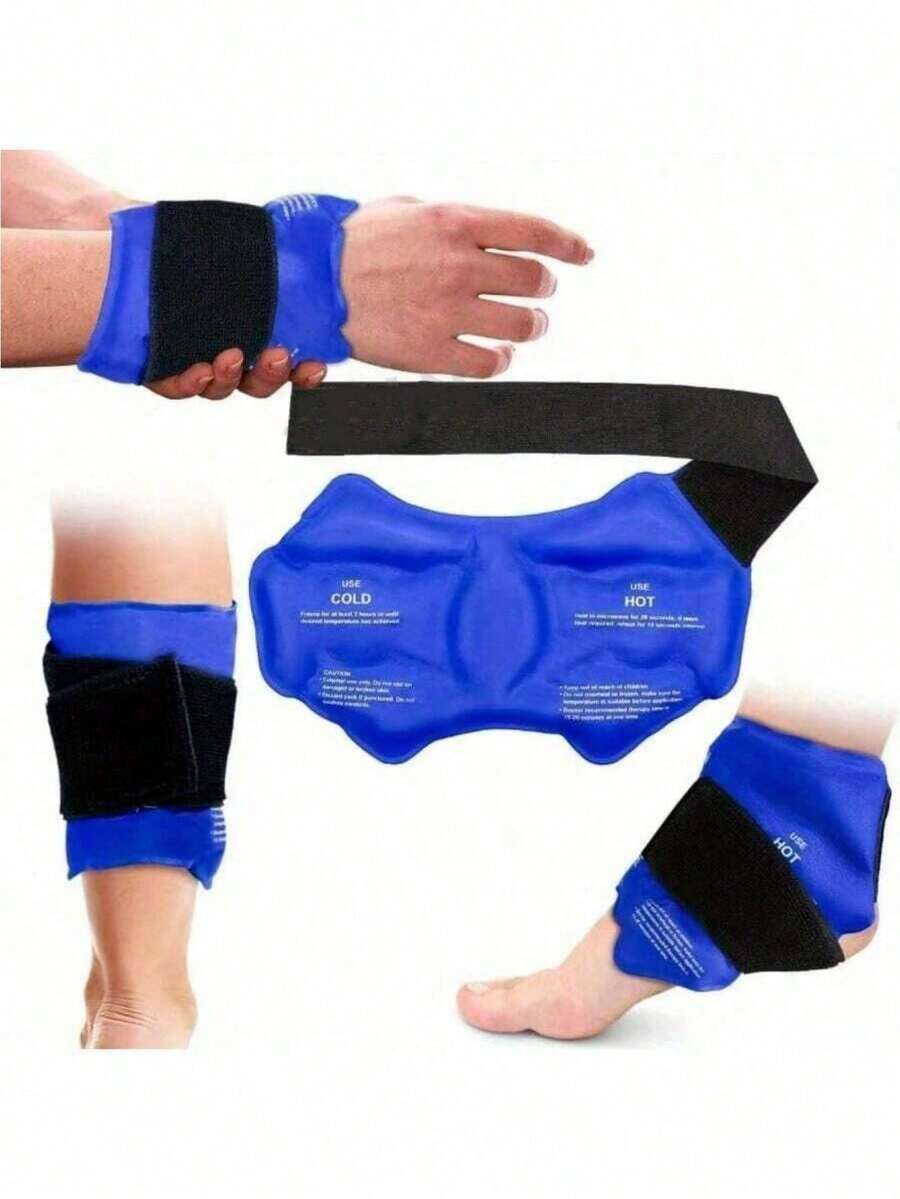 Paquete de gel frío y caliente multiusos, bolsa reutilizable de frío/calor con correa cómoda ajustable, soporte elástico para rodilla, tobillo, muñeca y articulaciones - Azul 1 pieza - Ver 1