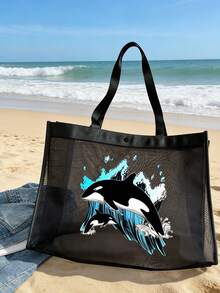 2 件套大容量网眼沙滩包 | 虎鲸海洋印花图案，便携式化妆包，可装口红、气垫粉扑、洗漱包、化妆品收纳包 | 夏威夷风情网眼化妆包，是海滩度假的理想之选，也可作便携式购物袋 | 返校必备、情人节礼物、母亲节礼物、生日礼物、旅行必备、度假必备、夏季配件、沙滩装备 - 彩色 - 查看 6