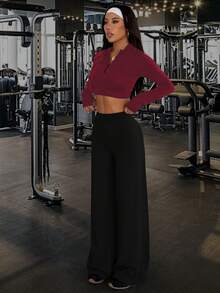 1pc Women's Casual Wide Leg Pants, High Waist, Loose Fit Slimming, Solid Color Versatile, Suitable For Outdoor Sports, Casual, Commuting, All Season Spring - Black - View 9