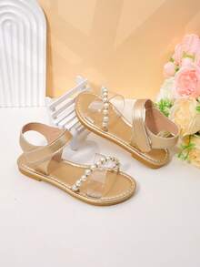 1 Pair Girls' Delicate Pearl Sandals For Versatile Occasion Summer Use - Gold - View 5