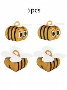 5/10/20pcs Cute Cartoon Bee Shape Gift Boxes With Ribbon - Yellow & Black, Playful Bee Designs, Small Paper Packaging Boxes For BabyShowers, Birthdays, Weddings & Holiday Parties - View 8