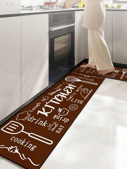 1pc Modern Minimalist Style Decorative Kitchen Floor Mat - Kitchen Utensil Printed Home Dining Room Decor Runner, Bar Anti-Slip Mat, Kitchen Doorway Mat, Soft Corridor Carpet, Laundry Room Soft Mat