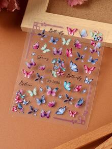 2片装春季美甲贴纸，不同蝴蝶花朵线条设计，滑动式吊坠，自粘式贴纸，DIY美甲配件工具，美甲用品 - 彩色 - 查看 7