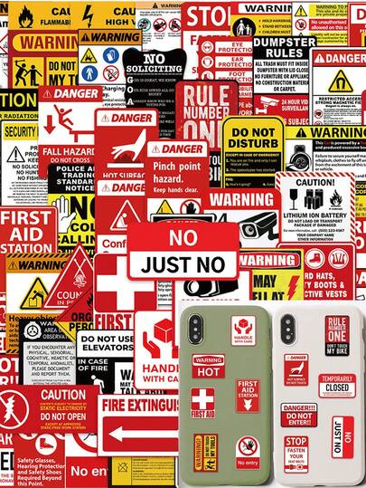 75pcs/Pack Funny Cartoon Warning Sign Stickers, Decorative Decals For Laptop Guitar Stationery Luggage Notebook Vinyl Phone Decals