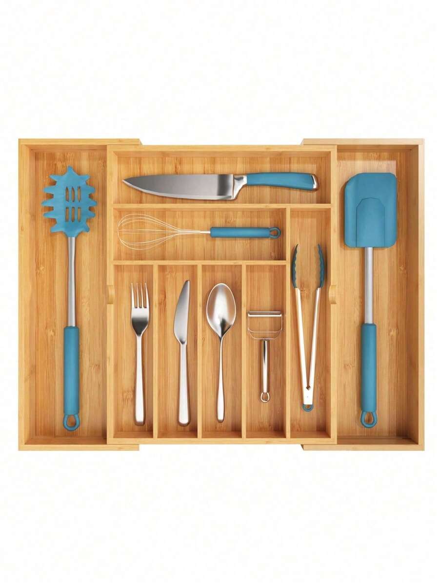 Adjustable Expandable Bamboo Kitchen Drawer Organizer, 1 Piece Versatile Cutlery Tray For Utensils Silverware Flatware And Jewelry, Practical Storage Solution For Home Kitchen - Nhiều màu - Xem 1