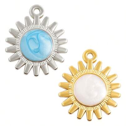 1pc/2pcs Minimalist Fashionable 304 Stainless Steel Gold/Silver Sun Shaped Blue Enamel Pendant Charm, Suitable For DIY Jewelry Making Necklace Bracelet Earring Accessories