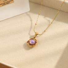 1pc New Stainless Steel Shell & Faux Pearl Pendant Necklace, Minimalist Elegant Choker Necklace Suitable For Daily Wear - Yellow Gold - View 12